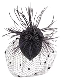 Black Feather Fabric Flower Net Fascinator Hair Clip and Cocktail Hat