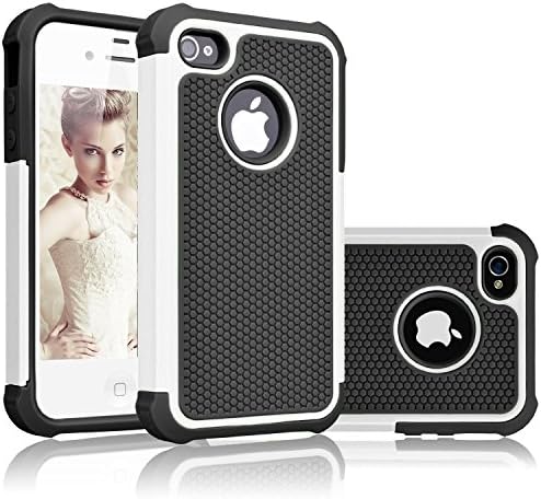 iPhone 4S Case, iPhone 4 Case, BAROX Hybrid Dual Layer Shockproof Armor Defender Protective Case Cover with Hard Plastic and Soft Silicon for Apple iPhone 4S/4 (White)