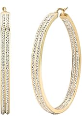Women's Stainless Steel Large Hoop Earrings Rhinestone Gold Tone Hypoallergenic Pierced
