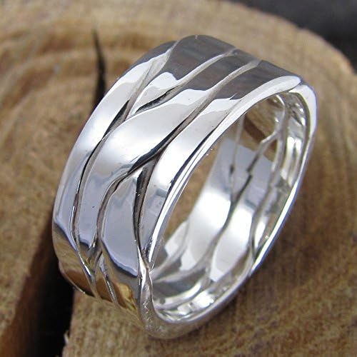 Mens Braided Wide Argentium Sterling Silver Band Ring
