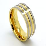 51vKjax0uyL. SL160  Blue Chip Unlimited   Unisex Two tone 8mm Triple Silver Titanium & Double 18k Gold Plated Grooved Anniversary Ring Engagement Band Wedding Ring Fashion Jewelry Size 7.5