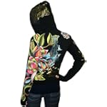CHRISTIAN AUDIGIER Ed Hardy Crystal Rock Womens Tattoo Platinum Hoodie Shirt Hooded Sweatshirt Black $99.99