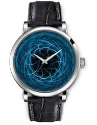 SPRAWL Aanalog Fashion Series Silver Ladies Watches of Genuine Black Leather Strap,Unique Wrist Watch for Women Girls Designed with Blue lines forming flower