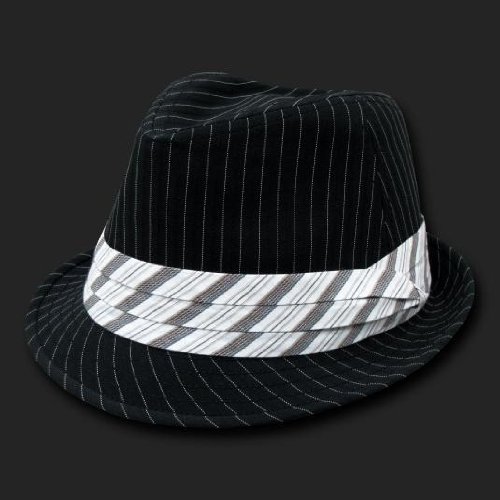 BLACK WHITE PINSTRIPE FEDORA HIPSTER MIAMI HAT HATS SML/MED