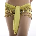 Turkish Chiffon Three Row Belly Dance Coin Hip Scarf Belt (Yellow/Gold)