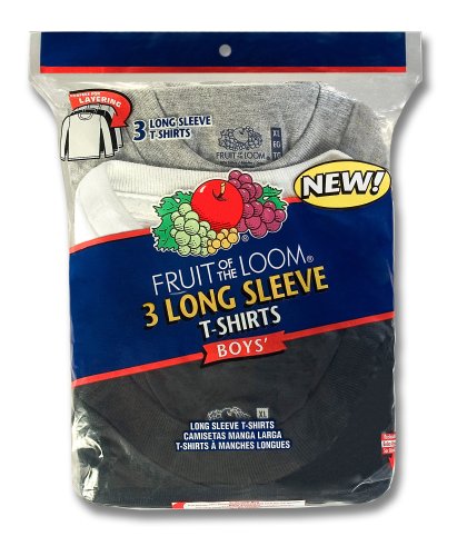 Fruit of the Loom Boy's 3 Pack Long Sleeve Crew Neck Tee   #3PLSB0