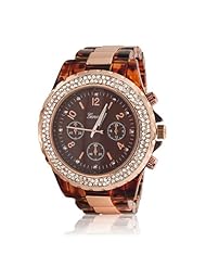 Bling Jewelry Geneva Tortoise Shell Look Rose Gold Plated Boyfriend Watch Steel