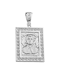 .925 Sterling Silver Rhodium Plated CZ Jesus Malverde Sinaloa Charm Pendant