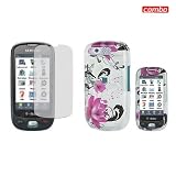 Samsung Highlight T749 Combo Touch Red Flower on White Cover Protective Case Faceplate Cover + LCD Screen Protector for Samsung Highlight T749