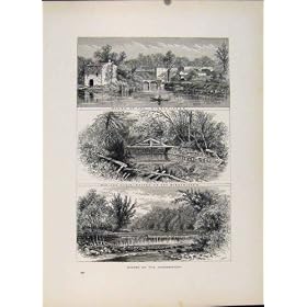 Mouth Wissahickon Log Cabin Bridge River Antique Print