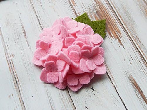 2 Hydrangea Wool Felt Flowers Cotton Candy Pink