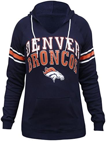 Double Max Womens Denver Broncos V Neck Casual Sporty Hoodies - Navy &amp; Orange (Size: XL)