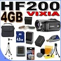 Canon VIXIA HF200 HD Flash Memory Camcorder w/15x Optical Zoom BigVALUEInc Accessory Saver 4GB BP819 Battery/Charger Bundle