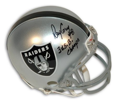 Autographed Ray Guy Oakland Raiders Mini Helmet Inscribed 3X SB Champs and Number 8