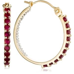 14k Yellow Gold Ruby and Diamond Inside-Out Hoop Earrings by Amazon.com Collection