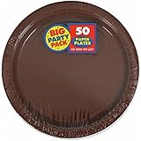 Amscan AMI 650013.111 Amscan Chocolate Brown Big Party Pack Dinner Plates (50 Count), 1, brown