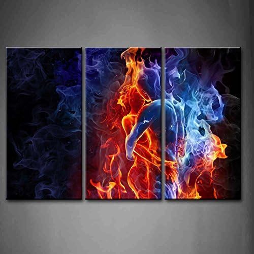 Modern Home Decoration painting 3 Panel Wall Art Red Fire Hot Couple Kiss Each Other Blue Yellow Man And Woman The Picture Print On Canvas People Pictures piece