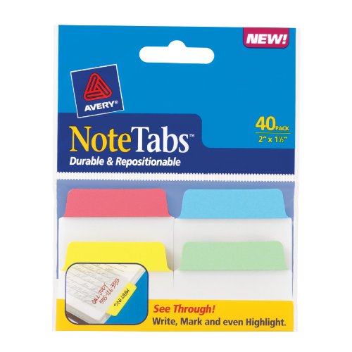Avery NoteTabs, Primary Assorted, 2 x 1.5 Inches, Pack of 40 (16375) Avery NoteTabs, Primary Assorted, 2 x 1.5 Inches, Pack of 40 (16375)