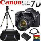 Canon EOS 7D 18 MP CMOS Digital SLR Camera with 3-inch LCD and 28-135mm f/3.5-5.6 IS USM Standard Zoom Lens + Canon LP-E6 Equivalent Battery (Generic)+ 32GB Compact Flash Memory + Case + Heavey Duty Tripod + HDMI Cable
