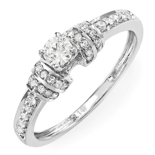 0.50 Carat (ctw) 14k White Gold Round Diamond Ladies Engagement Bridal Ring
