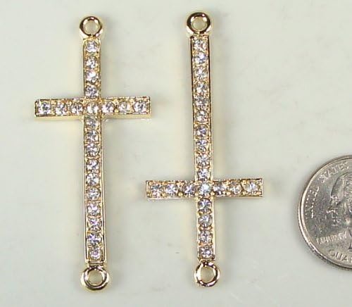 Rhinestone Sideways Pave Cross Gold with Crystal 2 Each for Bracelets 25mmx60mm