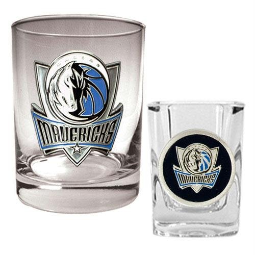 NBA Dallas Mavericks Rocks Glass & Square Shot Glass Set - Primary Logo