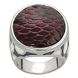 Silvertone Red Scaled Vinyl and Ivory Enamel Ring (Sizes 5 - 9 available)