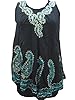 Boho Womans Black Blue Batik Embroidered Sleeveless Flared Hem Tunic Dress Onesize