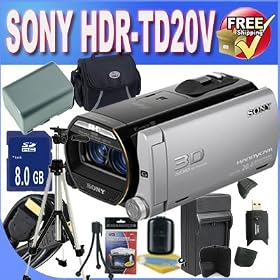 Sony HDR-TD20V High Definition Handycam 20.4 MP 3D Camcorder with 10x Optical Zoom and 64 GB Embedded Memory + Extended Life Battery + Ac/Dc Rapid Charger + 8GB SDHC Class 10 Memory Card + USB Card Reader + Memory Card Wallet + Deluxe Case w/Strap + Mini HDMI to HDMI Cable + Professional Full Size T