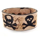 Brown Leather Bracelet with Burnt Leather Pirate Skull Design