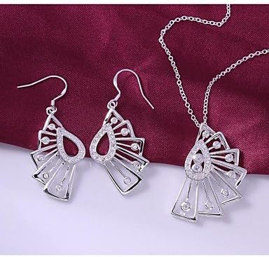 Fashion Silver-Plated (Includes Necklace&Earring) Hollow Fan Jewelry Set (1 sets)