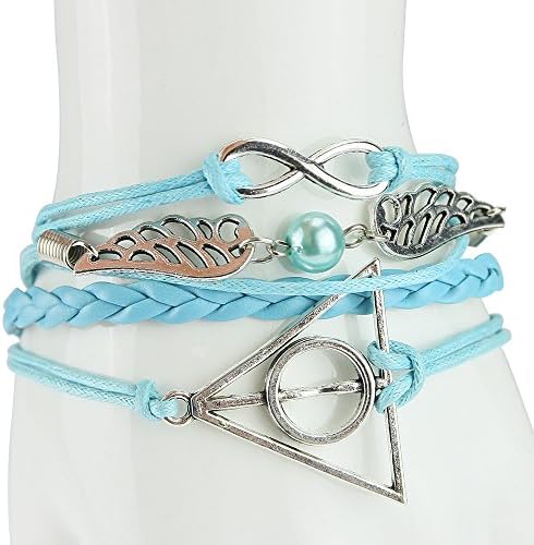 eHometown Harry Potter and the Deathly Hallows Golden Snitch Handmade Knit Synthetic Leather Bracelet,Braid Bracelet,Wigs Bracelet (blue)
