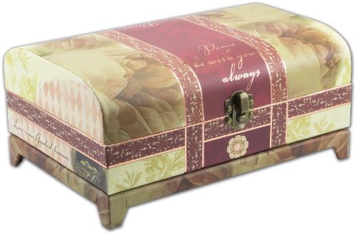 Cottage Garden Belle Papier Vintage Rose Musical Jewelry Box Trunk with Mirror (Plays Music "You Light Up My Life")
