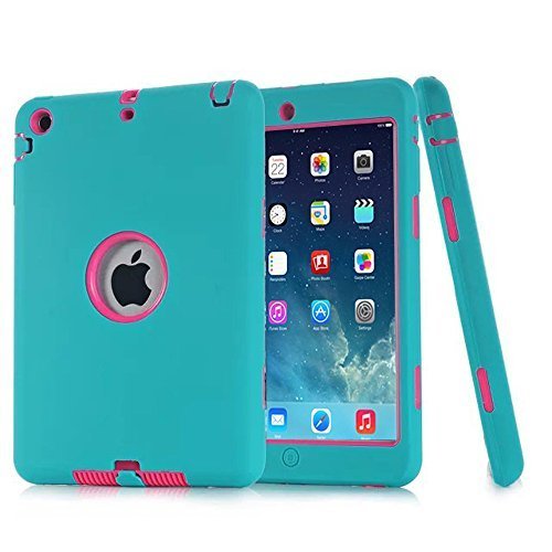 Ipad Mini Case, H&T(TM) Unique Silicone Design Soft Ipad Mini 3 In1 Hybrid Shockproof Protective Cover Case for Apple Ipad Mini 3/ 2/ 1 (Blue)