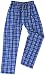 Adult Flannel Pants Tie Cord Waist No Fly Royal Blue, White and Black Plaid