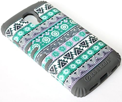 LG Volt Phone Case - Hybrid Hard & Soft Rubber Dual Layers Protective Skin Cover for LG Volt LS740 (Green Gray Aztec Flower with Gray Silicone)