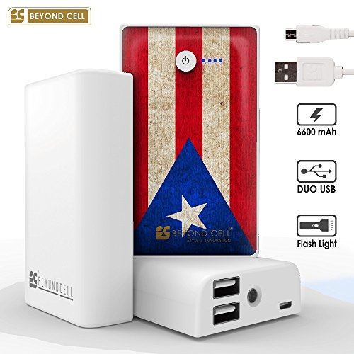 Beyond Cell ®INFUZE 6600 Mah Dual USB port (5V,1.5A)Universal Rechargeable [Quick Charge]Battery External Portable Power Bank Charger Designed For Smartphones/Iphones/ Mobile Devices/ Tablets - White - Pureto Rican Design - Retail Packaging