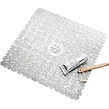 InterDesign Pebblz Non-Slip Suction Bath Mat for Shower, Bathtub - Square, Clear