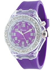 GENEVA PLATINUM Silicone Rubber CZ Light Up Watch - PURPLE
