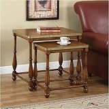 2 pc Nesting Accent Tables with Antique Brass Framed Top in Woodland Oak Finish by Powell Company