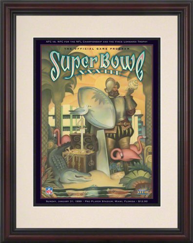 Framed 8.5 x 11 Super Bowl XXXIII Program Print | Details: 1999, Broncos vs Falcons