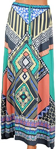 Flying Tomato Women's Tribal Boho Maxi Skirt S Blue