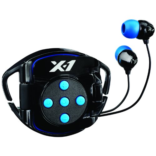 X-1 (Powered by H2O Audio) INT4-BK-X Interval 4G Waterproof Headphone System for iPod Shuffle (Black/Blue)