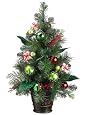 2` Red & Green Christmas Brights Pre-Decorated Potted Artificial Christmas Tree