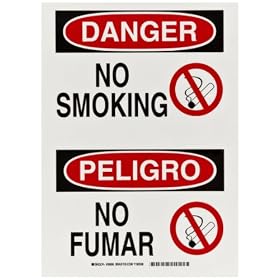 Brady 90666 10" Width x 14" Height B-302 Polyester, Black and Red on White Bilingual Sign, English and Spanish, Header "Danger/Peligro", Legend "No Smoking/No Fumar" (with Picto)