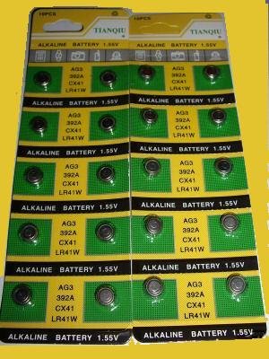 (20 Pack) Button Battery Cell Alkaline 1.5V AG3 392A CX41 LR41W LR41 SR41 192 GP192 G3 G3A RW87 V3GA L736 392 Tianqiu Batteries For Cameras Automotive Watches Laser Pointers Glucose Monitors Toys etc.