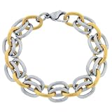 Ladies Stainless Steel Link Bracelet with Gold Plating, 8.5