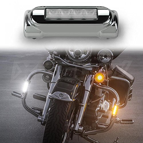 Chrome Motorcycle Highway Bar Switchback Driving Lights DRL Turnsignal White Amber LED for Crash Bars Harley Davidson Touring Bikes Ultra Classic Limited Road King Street Glide Road Glide Trike