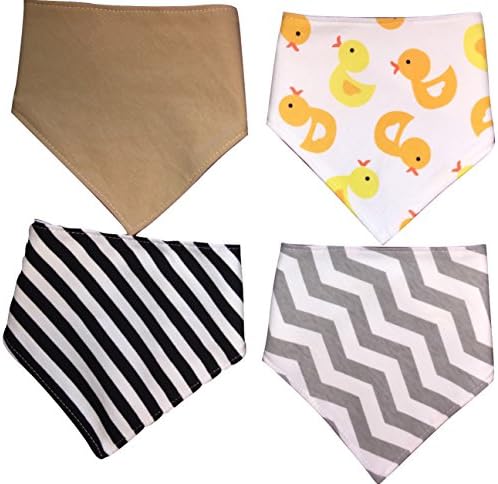Baby Bandana Drool Bibs with Snaps by Adiona - 4 Pack of Classic Unisex Designs for Boys and Girls - Handmade with 100% Cotton, Super Soft, Waterproof - Lifetime Guarantee