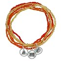 Sterling Silver "Peace Desire Power" Charms on Set of 6 Red, Orange & Gold Seed Bead Chakra Bracelets
